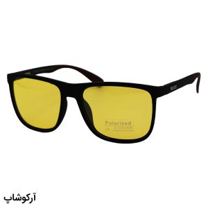 عکس از عینک دید در شب پلیس با فریم مستطیلی شکل، رنگ مشکی مات، دسته فنری و لنز زرد رنگ مدل 1087