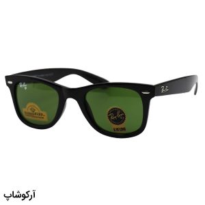 عکس از عینک آفتابی Ray-Ban با فریم ویفرر، رنگ مشکی و لنز سبز تیره و جنس سنگی (سایز کوچک) مدل RB2140-S