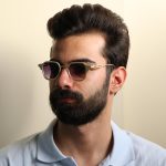 عکس از عینک آفتابی سلین با فریم فلزی، مربعی شکل و لنز یووی 400 مدل 10485 بر روی صورت محمدحسین ابراهیم زاده