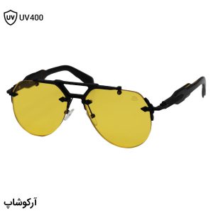 عکس از عینک شب لاکچری Maybach با طراحی فریملس، شکل خلبانی، پل بینی و دسته مشکی و لنز زرد رنگ مدل ZS98246
