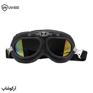 عکس از عینک آفتابی با فریم مشکی، از جنس چرمی و عدسی آینه‌ای و چند رنگ مدل 93610