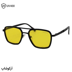 عکس از عینک دید در شب لاگوست با فریم مشکی رنگ، شکل مربعی، دسته فنردار و لنز زرد رنگ مدل 8075