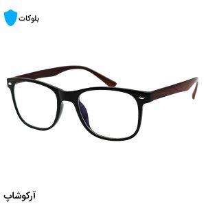عکس از عینک با فریم ویفرر کوچک، رنگ مشکی براق، از جنس کائوچو، دسته قهوه‌ای و لنز بی‌رنگ (بلوکات) مدل 2470