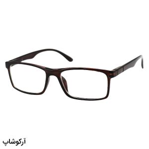 عکس از عینک مطالعه دور بین با فریم قهوه ای، مستطیلی شکل و دسته فنردار (به همراه قاب و دستمال) مدل FH733