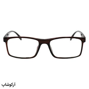 عکس از عینک مطالعه دور بین با فریم قهوه ای، مستطیلی شکل و دسته فنردار (به همراه قاب و دستمال) مدل FH733