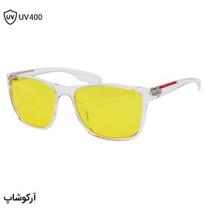 عکس از عینک دید در شب پرادا با فریم بی‌رنگ و شفاف، مربعی شکل و لنز رنگ زرد مدل 8084