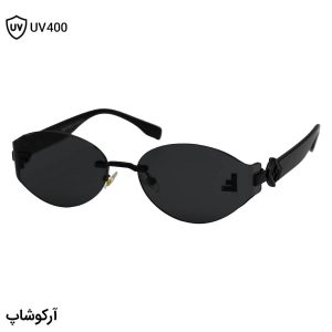 عکس از عینک آفتابی زنانه فندی با طرح فریملس، شکل بیضی، دسته مشکی رنگ و لنز دودی تیره مدل 99009