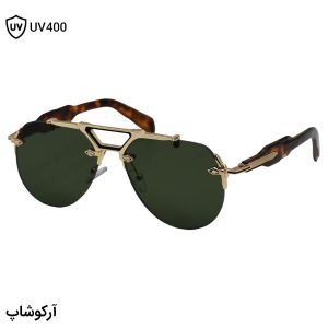 عکس از عینک آفتابی لاکچری میباخ فریملس، با فریم طلایی، شکل خلبانی، دسته هاوانا و لنز سبز تیره مدل ZS98246