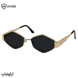 عکس از عینک آفتابی ترند سلین (CELINE) با فریم شکل چندضلعی و هندسی، رنگ طلایی و لنز دودی تیره مدل JD2391
