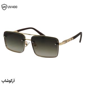 عکس از عینک آفتابی کارتیه با فریم طلایی رنگ، مستطیلی شکل، دسته فنردار و لنز قهوه‌ای سایه روشن مدل 23411