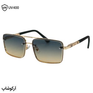 عکس از عینک آفتابی کارتیه با فریم طلایی رنگ، مستطیلی شکل، دسته فنردار و لنز دو رنگ سایه روشن مدل 23411