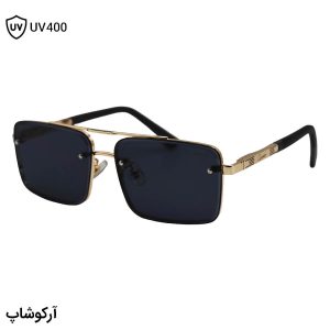 عکس از عینک آفتابی Cartier با فریم طلایی رنگ، مستطیلی شکل، دسته فنردار و لنز دودی تیره مدل 23411