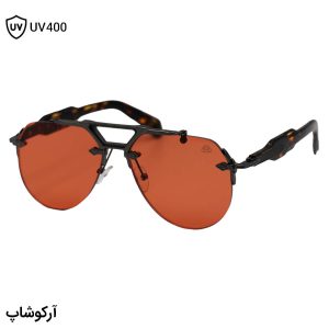 عکس از عینک شب لاکچری میباخ با طراحی فریملس، شکل خلبانی، پل بینی نوک مدادی و دسته هاوانا و لنز قرمز مدل ZS98246