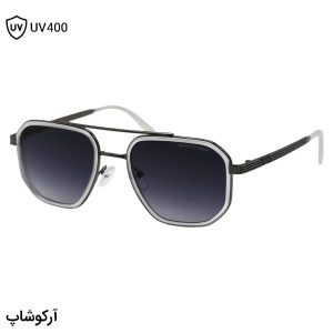عکس از عینک آفتابی امپریو آرمانی با فریم شکل چندضلعی، رنگ نوک مدادی و سفید و لنز دودی هایلایت مدل 8046
