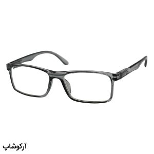 عکس از عینک مطالعه دور بین با فریم طوسی، مستطیلی شکل و دسته فنردار (به همراه قاب و دستمال) مدل FH733