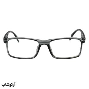 عکس از عینک مطالعه دور بین با فریم طوسی، مستطیلی شکل و دسته فنردار (به همراه قاب و دستمال) مدل FH733