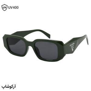 عکس از عینک آفتابی PRADA با فریم مستطیلی شکل، رنگ سبز تیره و لنز دودی تیره مدل N3941