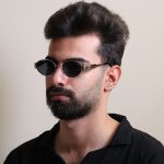 عکس از عینک آفتابی ترند سلین (CELINE) با فریم بیضی شکل مدل JD2380 بر روی صورت محمدحسین ابراهیم زاده