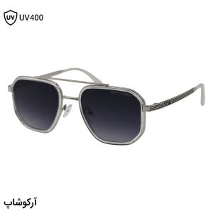 عکس از عینک آفتابی Emporio Armani با فریم شکل چندضلعی، رنگ نقره‌ای و بی‌رنگ و لنز دودی سایه روشن مدل 8046