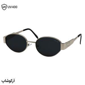 عکس از عینک آفتابی ترند سلین (CELINE) با فریم بیضی شکل، رنگ نقره‌ای و لنز دودی تیره مدل JD2380