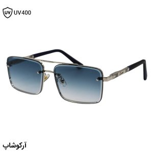 عکس از عینک آفتابی کارتیه با فریم رنگ نقره‌ای، مستطیلی شکل، دسته فنری و لنز آبی سایه روشن مدل 23411