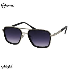 عکس از عینک آفتابی لاگوست با فریم نقره‌ای رنگ، شکل مربعی، دسته فنردار و لنز دودی سایه روشن مدل 8075