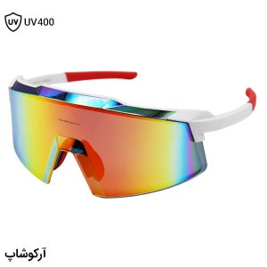 عکس از عینک ورزشی OAKLEY با فریم و دسته سفید رنگ، عدسی آینه‌ای و چند رنگ مدل OA9917