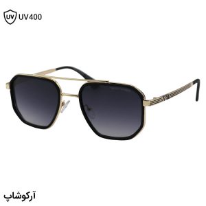 عکس از عینک آفتابی امپریو آرمانی با فریم شکل چندضلعی، رنگ طلایی و لنز دودی سایه روشن مدل 8046