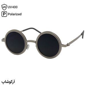 عکس از عینک آفتابی با لنز دوبل، چرخشی، تیرگی قابل تنظیم، پلاریزه، فریم رنگ نقره‌ای و شکل گرد مدل 5200